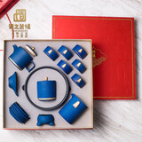 瓷之艺恒黑陶茶壶功夫茶具礼盒陶瓷套装鎏纯银茶具套装节日送礼结婚婚庆 锦绣山河18头-蓝砂釉R3f 礼盒装