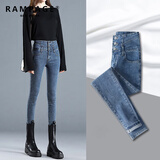RAMPAGE高品质加绒牛仔裤女秋冬季新款超高腰弹力修身显瘦轻奢百搭裤子女 复古蓝【棉弹舒适】 常规 28