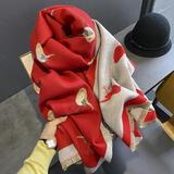 HKDF【礼盒装】2024围巾女秋冬季新款韩版百搭大披肩加厚保暖围脖外搭 趣味小鸟红色 高级感送女朋友老婆高档65*190CM