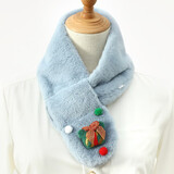 达芬奇密码  圣诞儿童圣诞动物卡通围脖礼物冬季仿獭兔毛绒百搭秋冬天围巾 圣诞系列 浅蓝 70cm*10cm