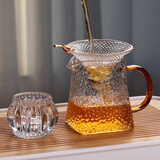 藏白 耐热玻璃茶漏公道杯家用加厚耐高温玻璃茶水分离器平分茶水漏斗滤网功夫茶具配件 锤纹红把公杯+如意茶漏