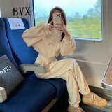 BVX卫衣女春秋季运动套装韩版减龄宽松御姐风炸街休闲时尚两件套潮 杏色 L