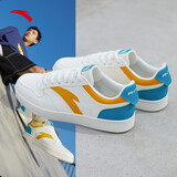 安踏板鞋男鞋夏季低帮皮面耐磨潮流运动滑板休闲鞋小白鞋学生鞋子 【A款简约】象牙白/黄/绿--6 42.5 9(男42.5)