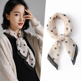 杭丝府真丝丝巾女秋冬保暖围巾金线雪纺中方巾韩版桑蚕丝围脖妈妈生日礼 波尔的舞蹈—暖奶油色