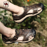 金盾骆驼男鞋凉鞋男户外真皮休闲沙滩鞋男士夏季防水防滑包头层牛皮男凉鞋 7238暗棕 41