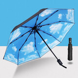 雨宝全自动雨伞 商务男士折叠太阳伞 晴雨两用伞 遮阳伞女 防晒小黑胶 全自动黑胶_蓝天白云