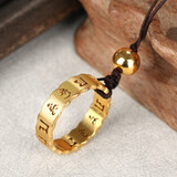 捣旦国度 手机挂绳短款手机链防摔耐磨手机挂件挂饰心经创意中国风钛钢指环扣个性手机指环扣 六字真言钛钢-黄金