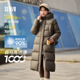 森马（Semir）90%鸭绒羽绒服女长款宽松显瘦冬季轻暖连帽外套防水109724113001