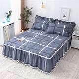 夹棉加厚款全棉床罩单件纯棉床裙式床套1.8m米荷叶边床群 时尚格 180x200床裙+枕套一对