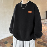 OEMG  半高领毛衣男春秋冬季加绒加厚套头线衣潮牌宽松打底针织衫外套 黑色 【高品质】 XL [建议120-135斤]