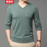 恒源祥纯羊毛衫男商务休闲男士毛衣男春秋季纯色针织衫套头V领打底衫男 20200038豆绿 3XL