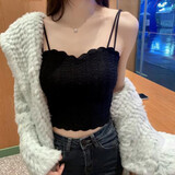 娴妃复古色吊带背心双层不透带胸垫一体花边网红百搭修身美背打底上 黑色 均码(80-130斤)