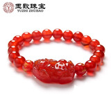 玉致新年礼物天然红玛瑙黑玛瑙手串貔貅佛珠男女手链礼物带证书 红玛瑙貔貅手链 珠径8mm-带证书