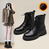 ZHR马丁靴女英伦风百搭厚底短靴女经典加绒女靴 ES08A黑色38 