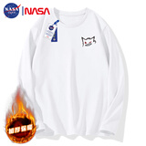 NASA GISS卫衣男秋冬美式重磅长袖T恤学生复古圆领上衣男装 白色加绒 M