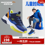 Skechers斯凯奇儿童绒绒靴男女童冬季防滑儿童加绒运动鞋中帮棉靴302527L 男童-不加绒/蓝色/多彩色/BLMT 36