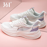 361°女鞋运动鞋女秋季休闲鞋新款网面轻便透气跑步鞋软底旅游鞋子女 -1羽毛白/紫 (网纱) 38