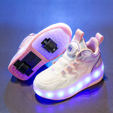 鸿星童儿童暴走鞋秋季双轮发光LED灯溜冰轮滑鞋女童小学生爆走鞋 粉色 34