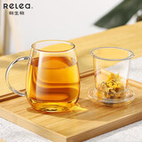 物生物（RELEA）玻璃杯男女士茶水分离办公泡茶杯双层耐高温花茶杯带把手 常规款 500ml