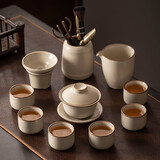 瓷牌茗茶具 汝瓷茶具泡茶器全套家用功夫茶具办公室送人茶道瓷器整套 《御煌盖碗》六杯10件套+茶道