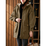 原形派克服女中长款连帽2024春季新款韩版收腰羊羔毛加厚棉服外套 姜黄色 XL