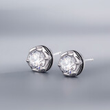 海盗船银饰耳钉女黑玛瑙925银时尚韩版简约耳饰新款银耳钉 情人节礼物 合成白锆石大号 PER0120