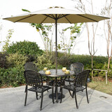 傲庭户外桌椅庭院铸铝桌椅室外院子休闲阳台别墅桌椅露台桌椅带伞组合 2号五件套(100CM)+2.7米钢中柱伞