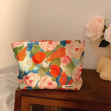 范爷家ins风化妆包大容量便携内胆包护肤品收纳袋提花布证件洗漱包 油画橘粉 26*19*5cm