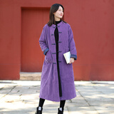 乱在江南民族风棉服女中长款冬季新品原创设计复古夹棉纯色休闲外套 紫色 均码