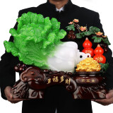 吉善缘 百财如意白菜摆件 玉白菜家居客厅办公室装饰品乔迁新居开业礼品 新款特大号多财多福