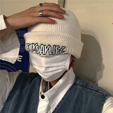 慕瑾繁饰户外冷帽男欧美潮韩版潮牌针织帽毛线帽男秋冬季保暖包头棉帽嘻哈 炫酷fu白色 均码有弹性