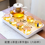 豪祥 轻奢高端整套装耐热玻璃功夫茶具家用办公茶杯壶会客泡茶器日式 八骏壶+六彩把杯7件套+茶字盘