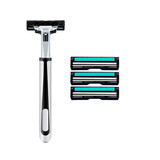 爵士狼男士手动刮胡刀双层刀片老式剃须刀2层刀头刮胡子刀片 剃毛刀 双层1刀架+3刀头（含收纳盒）