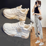 牧言（MUYAN）真皮老爹鞋2025春季新款厚底内增高女鞋运动休闲鞋百搭软底旅游鞋 杏色【单里】WZZS6616 37
