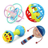 爱奇天使曼哈顿球牙胶摇铃拨浪鼓磨牙咬咬乐宝宝婴幼儿童手抓球新生儿玩具 牙胶环+手摇铃2个+波浪鼓(蓝色)