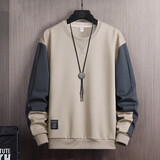 真维斯户外运动休闲卫衣青少年春季拼色学生套头长袖男士打底衫男装 卡其 2XL