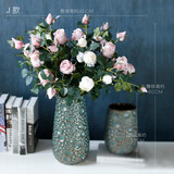 野派欧式复古保加利亚玫瑰仿真花束假花绢花客厅装饰陶瓷花瓶花艺摆件 J款套装花艺
