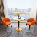 祥冠北欧阳台下午茶接待洽谈小圆桌现代简约创意奶茶店咖啡厅桌椅组合 1桌2椅 油腊皮-橘色