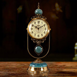 十二目欧式复古座钟客厅家用摆放时尚摆件大号钟表台式台钟古董摆钟坐钟 冰裂纹陶瓷款