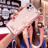 壳百变 苹果12手机壳iPhone12保护硅胶套镜头全包防摔软壳女款腕带斜挎 苹果12【樱花粉】*带创意腕带支架