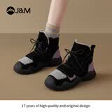 快乐玛丽（J&M）雪地靴女2025冬季新款复古厚底加绒加厚保暖防风东北棉鞋女 紫色【加绒保暖】 36