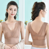 伦洛弗美背内衣女文胸聚拢无钢圈无痕镂空深V防走光运动跑步背心 镂空深V美背（粉肤色） 均码