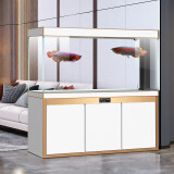 汉霸超白玻璃鱼缸 生态底滤循环系统 鱼缸客厅 家用智能懒人 水族箱 金+白 靠墙款0.8米长x36cm宽x75cm+71cm高