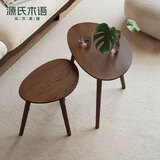 源氏木语实木小茶几现代简约橡木沙发边桌家用角几北欧客厅圆桌小边几组合 橡木边几组合0.5+0.65米胡桃色