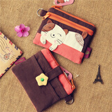 书果儿（SHU GUO ER）韩国可爱卡通猫咪迷你布艺短款零钱包女式拉链装硬币的包小号钱包 大单猫咖啡四层