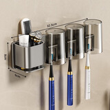 百悍卫生间牙刷置物架免打孔刷牙杯壁挂式漱口杯电动牙刷牙具牙膏挂架 枪灰牙刷架【三人款+3杯】