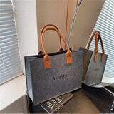 支持定制毛毡包手提礼品袋大容量质感手拎包购物袋子通勤托特包女 【小号】深灰色30*25*13