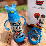 品家家品（PINKAH）儿童保温杯304不锈钢吸管杯手柄背带两用幼儿园宝宝防漏喝水杯 380ml 3535蓝米奇-手柄背带两用