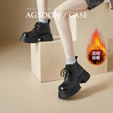 奥古狮登（Agsdon）马丁靴女冬新款大头加绒粗跟靴子女英伦风工装短靴 N644099 黑 37