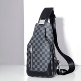 犀统（XITonG）新款胸包男休闲斜挎包运动潮牌单肩包防泼水小背包轻便时尚男包 黑灰色【格纹款】
